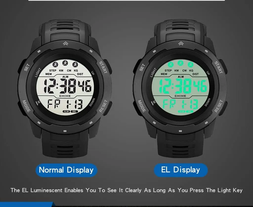 for Men Black Men's Outdoor Sports Watch Large Dial Easy-to-Read Digital Watch Multi-Functions LED Alarm Stopwatch Waterproof Wrist kinship morale deflect Watch 