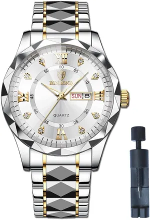 for Men Business Dress Luminous Hands Men's Watch Men's Wrist Watches, Stainless Steel Watches pointe tepee for Men Week/Date Calendar Quartz Waterproof Watch 