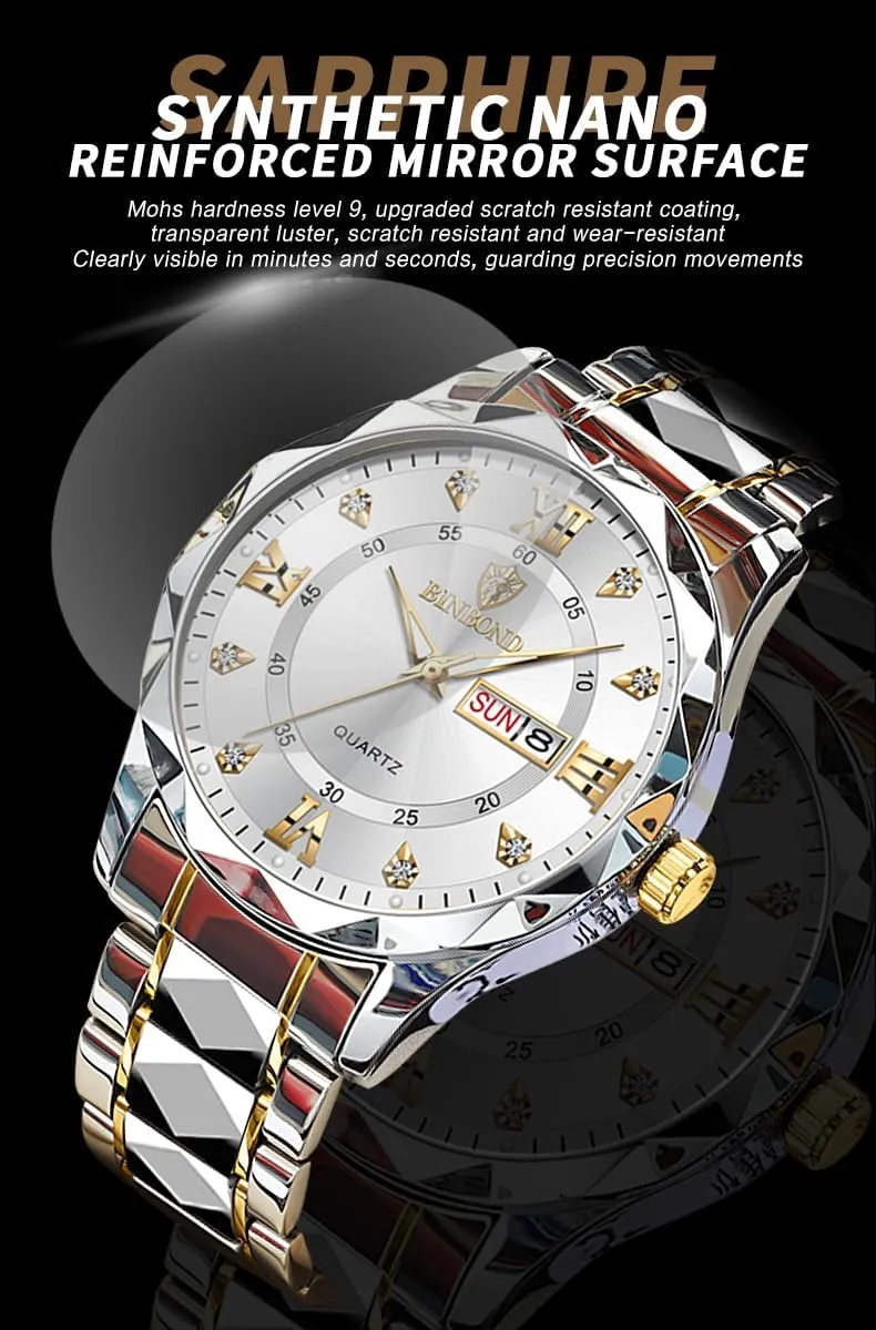 for Men Business Dress Luminous Hands Men's Watch Men's Wrist Watches, Stainless Steel Watches pointe tepee for Men Week/Date Calendar Quartz Waterproof Watch 