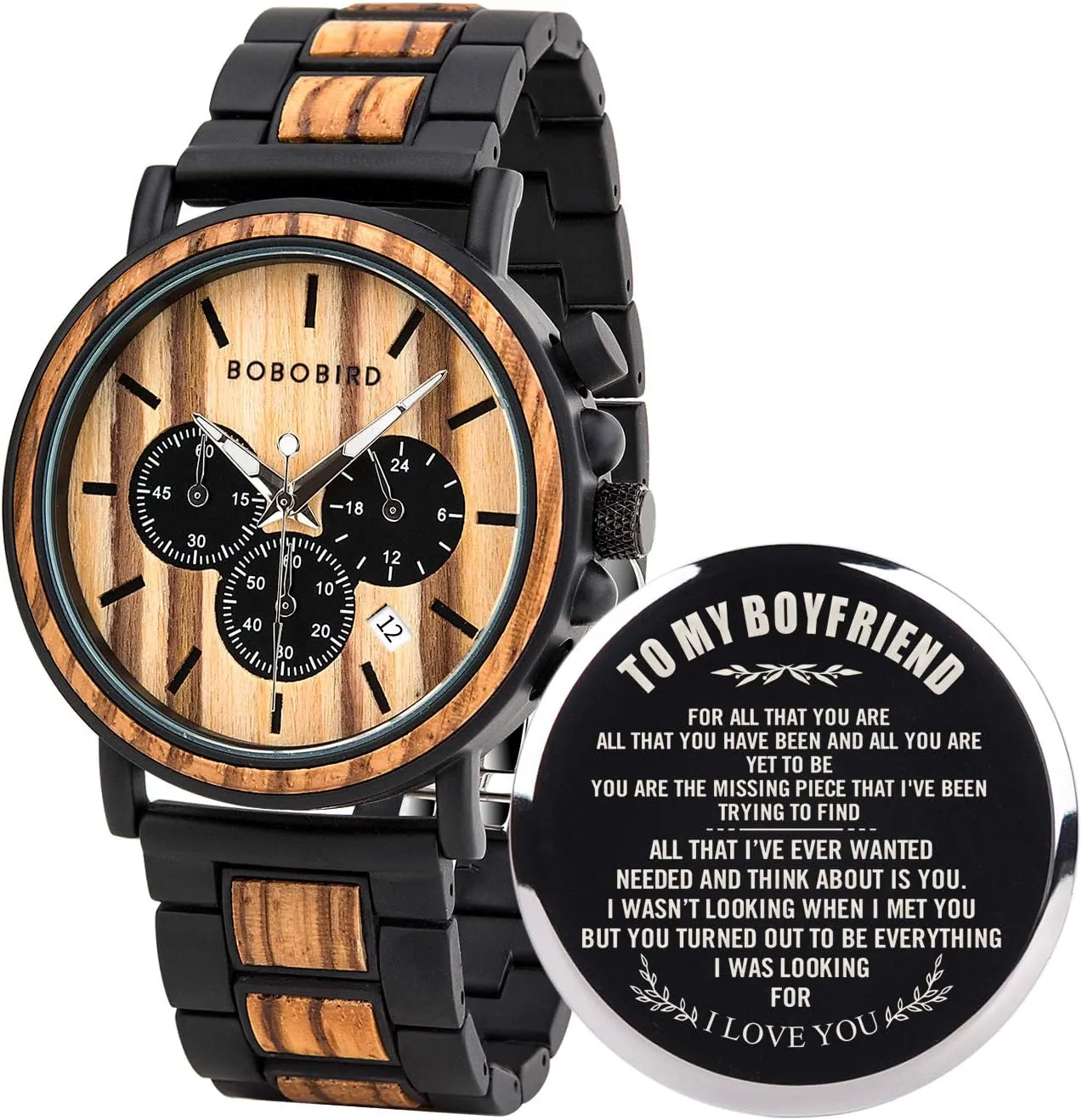 for Men Family Friends Customized Watch BOBO BIRD Mens Personalized Engraved Wooden Watches, Stylish Wood & Stainless Steel Combined Quartz Casual minimal ponderous fervor modernity casual precede Wristwatches 