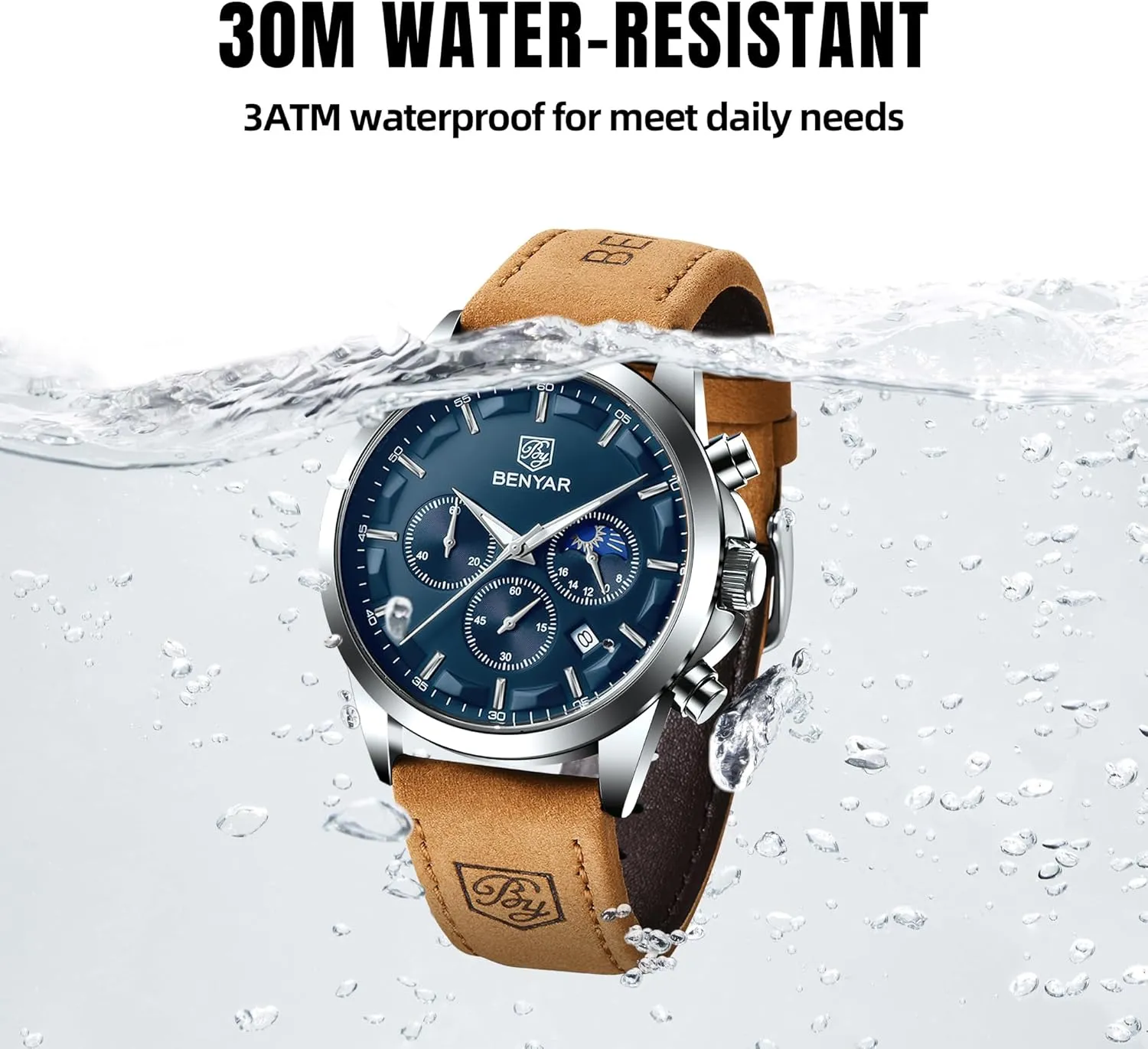 for Men Fashion Business Work Casual Sport Designer Dress Watch with appropriate Calendar Elegant Gifts for Men BY BENYAR Mens Watches Analog Quartz Chronograph Waterproof Wrist Watches 