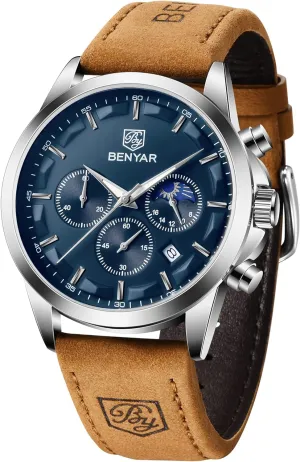 for Men Fashion Business Work Casual Sport Designer Dress Watch with appropriate Calendar Elegant Gifts for Men BY BENYAR Mens Watches Analog Quartz Chronograph Waterproof Wrist Watches 