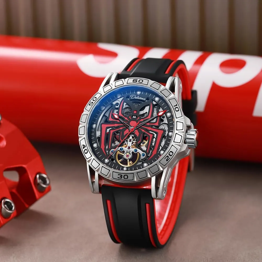 for Men Hollowed Skeleton Spider Design Wormhole Concept Watch Waterproof Luminous Fashion Trend Wristwatch Personality Fully Automatic Tourbillon rosy stout Mechanical Watch 
