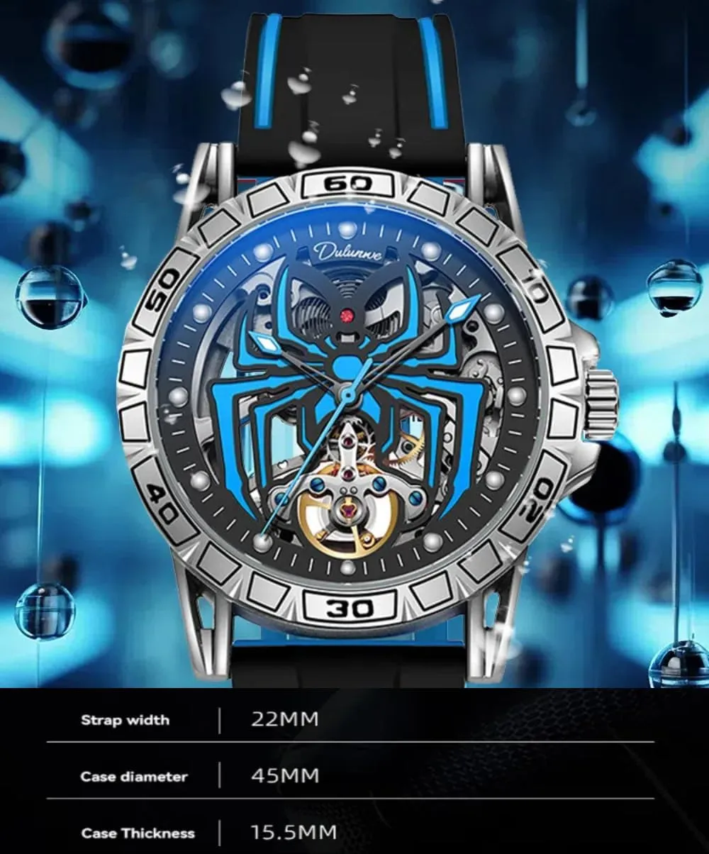 for Men Hollowed Skeleton Spider Design Wormhole Concept Watch Waterproof Luminous Fashion Trend Wristwatch Personality Fully Automatic Tourbillon rosy stout Mechanical Watch 