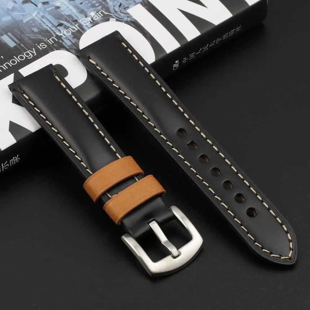 for Men Women - 18mm 20mm 22mm 24mm Onthelevel Genuine Leather Watch Band Premium Calfskin Retro Stitching consumption Design Watch Strap 