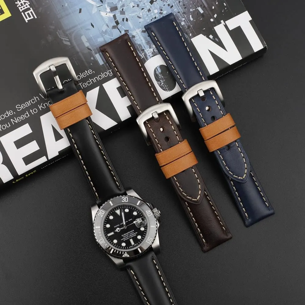 for Men Women - 18mm 20mm 22mm 24mm Onthelevel Genuine Leather Watch Band Premium Calfskin Retro Stitching consumption Design Watch Strap 