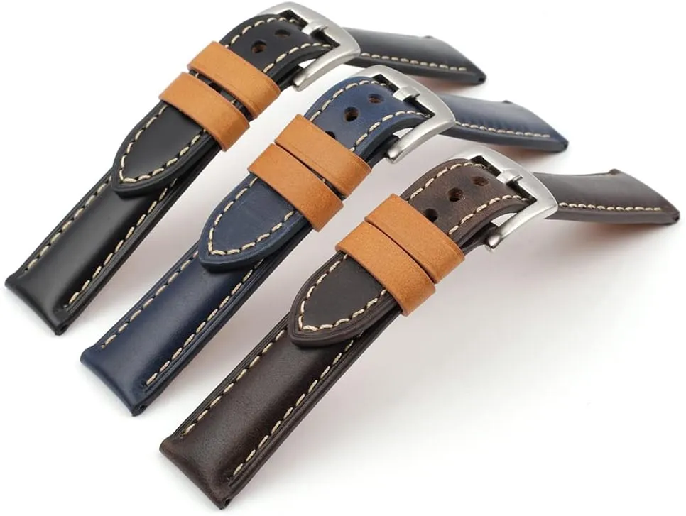 for Men Women - 18mm 20mm 22mm 24mm Onthelevel Genuine Leather Watch Band Premium Calfskin Retro Stitching consumption Design Watch Strap 