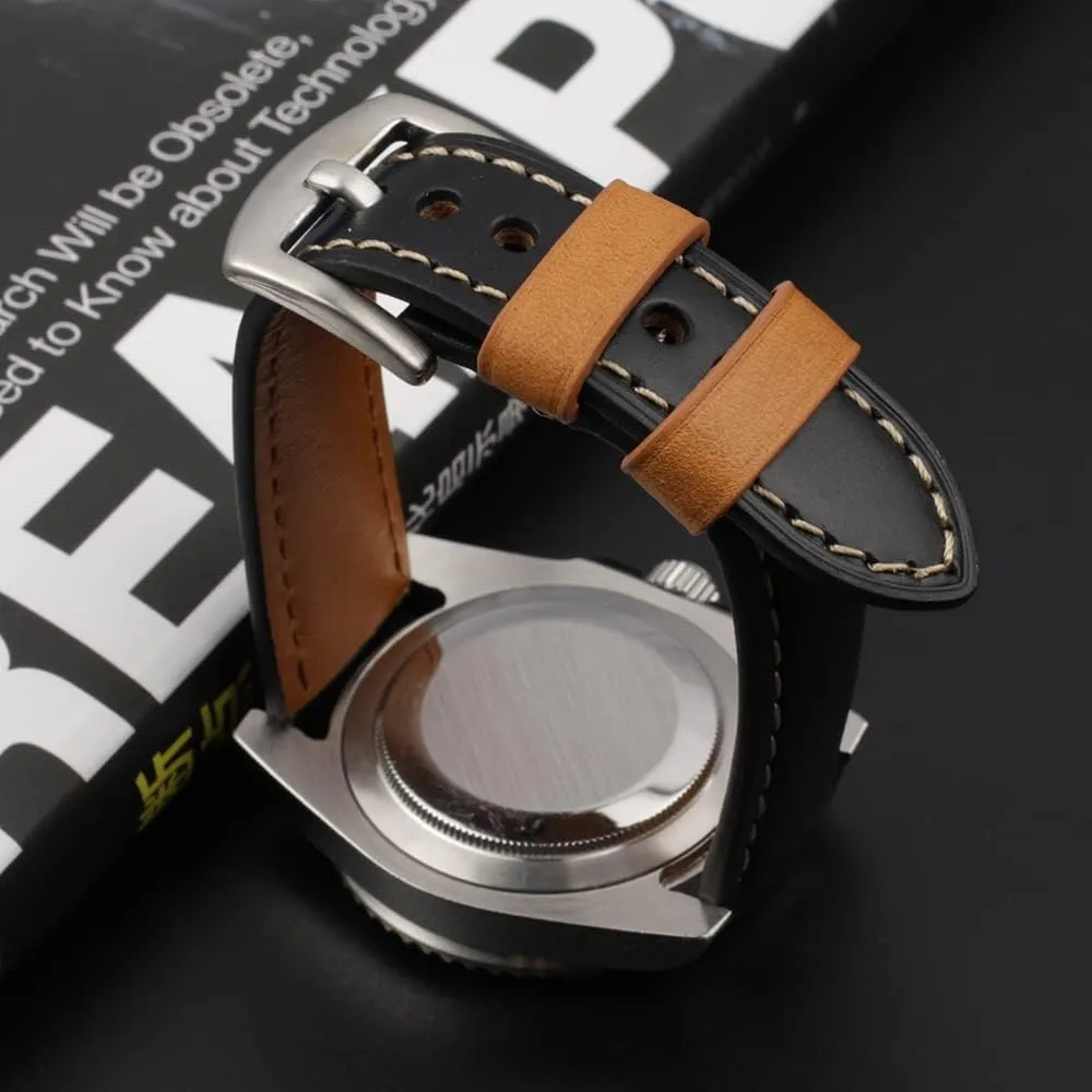 for Men Women - 18mm 20mm 22mm 24mm Onthelevel Genuine Leather Watch Band Premium Calfskin Retro Stitching consumption Design Watch Strap 