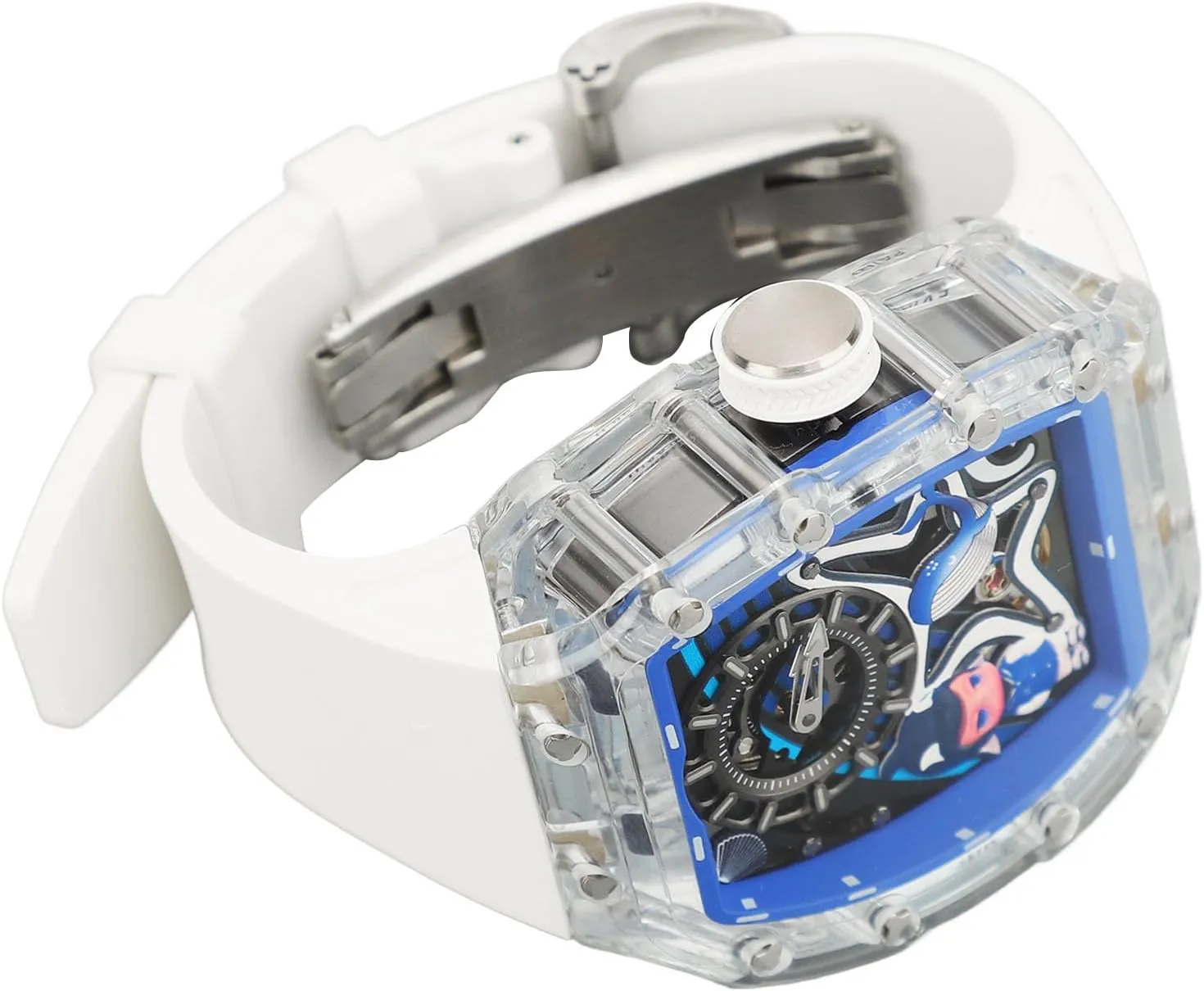 for Men, ZJchaoimqsz84f39 ZJchao Skeleton beard Tourbillon Automatic Mechanical Watch Marine Graffiti Marine Life Transparent Wristwatch 