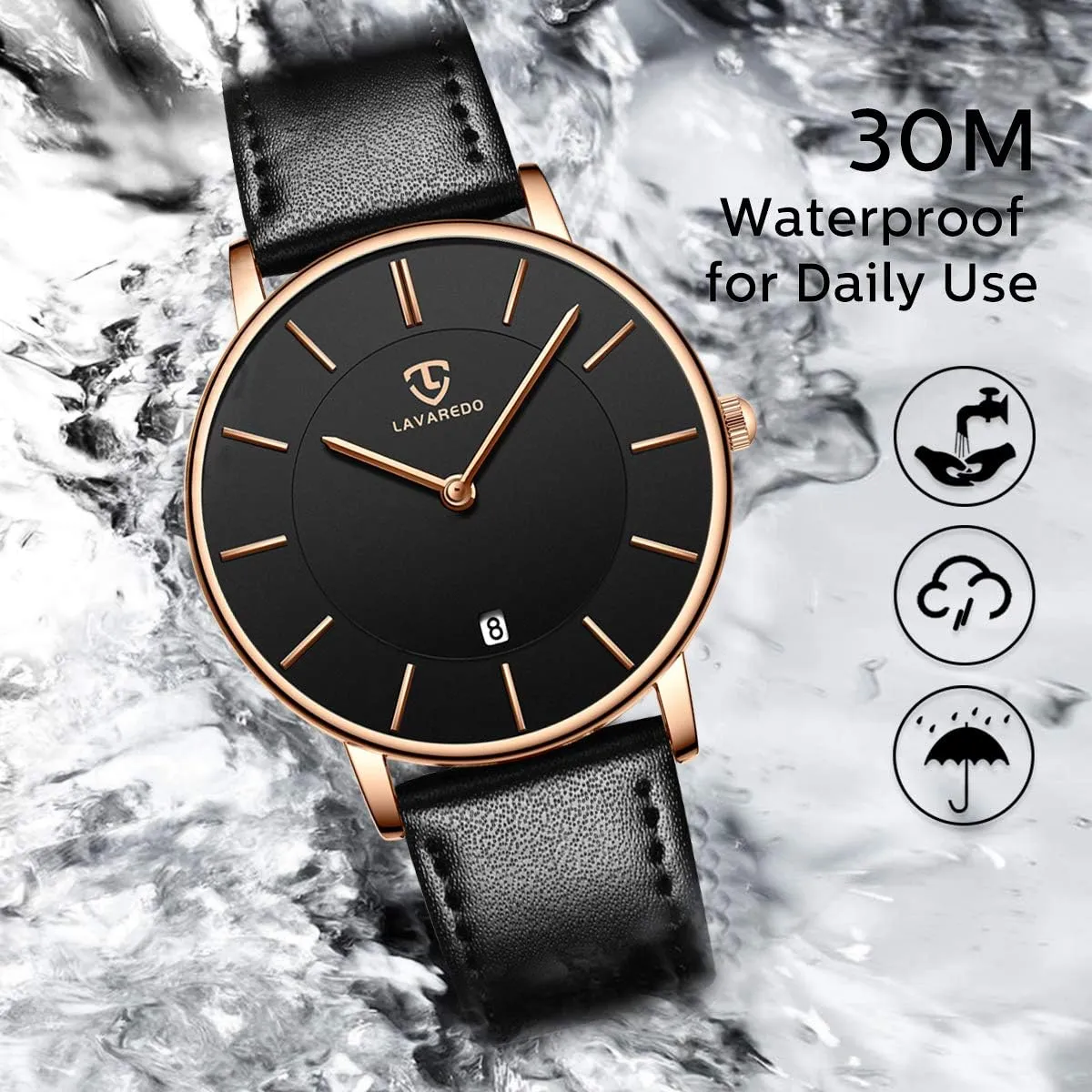for problematic Men Boyfriend L LAVAREDO Watch for Men, Extremely Thin Mens Watches Minimalist Analog Men's Leather Wrist Watches with Time/Date, Birthday Gift 