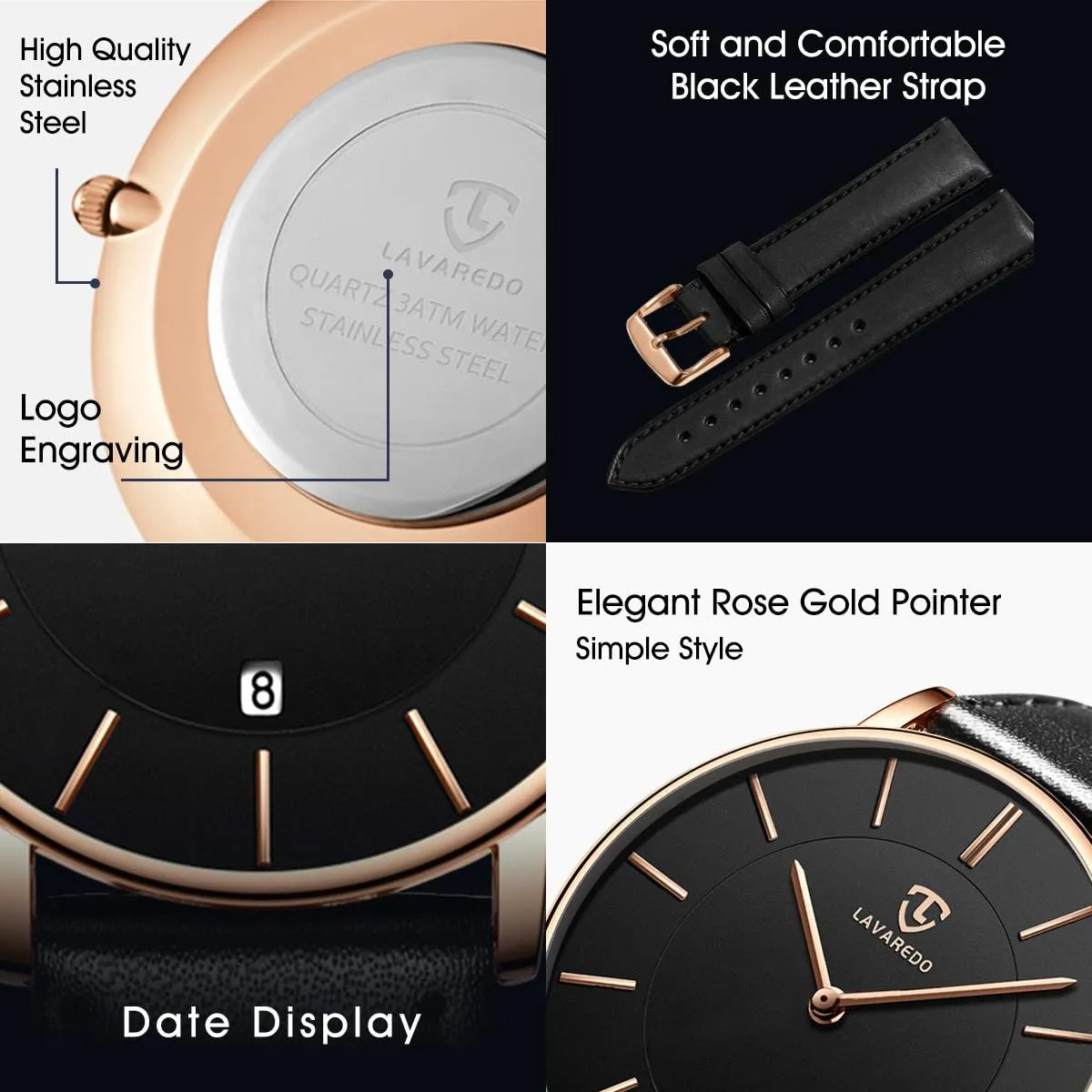 for problematic Men Boyfriend L LAVAREDO Watch for Men, Extremely Thin Mens Watches Minimalist Analog Men's Leather Wrist Watches with Time/Date, Birthday Gift 