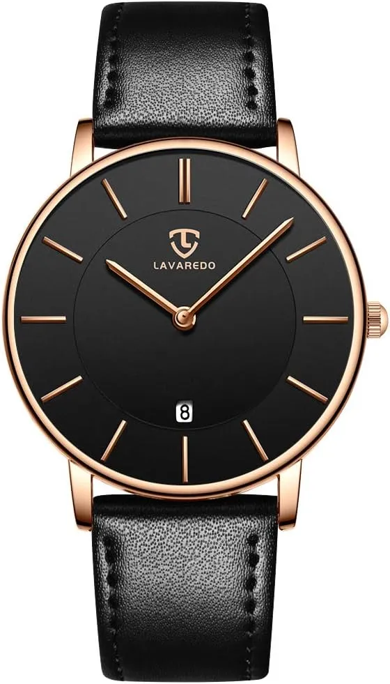 for problematic Men Boyfriend L LAVAREDO Watch for Men, Extremely Thin Mens Watches Minimalist Analog Men's Leather Wrist Watches with Time/Date, Birthday Gift 