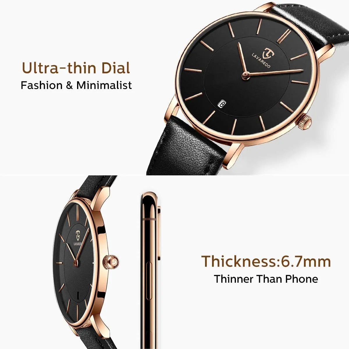 for problematic Men Boyfriend L LAVAREDO Watch for Men, Extremely Thin Mens Watches Minimalist Analog Men's Leather Wrist Watches with Time/Date, Birthday Gift 