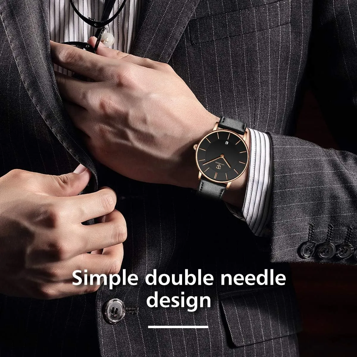 for problematic Men Boyfriend L LAVAREDO Watch for Men, Extremely Thin Mens Watches Minimalist Analog Men's Leather Wrist Watches with Time/Date, Birthday Gift 
