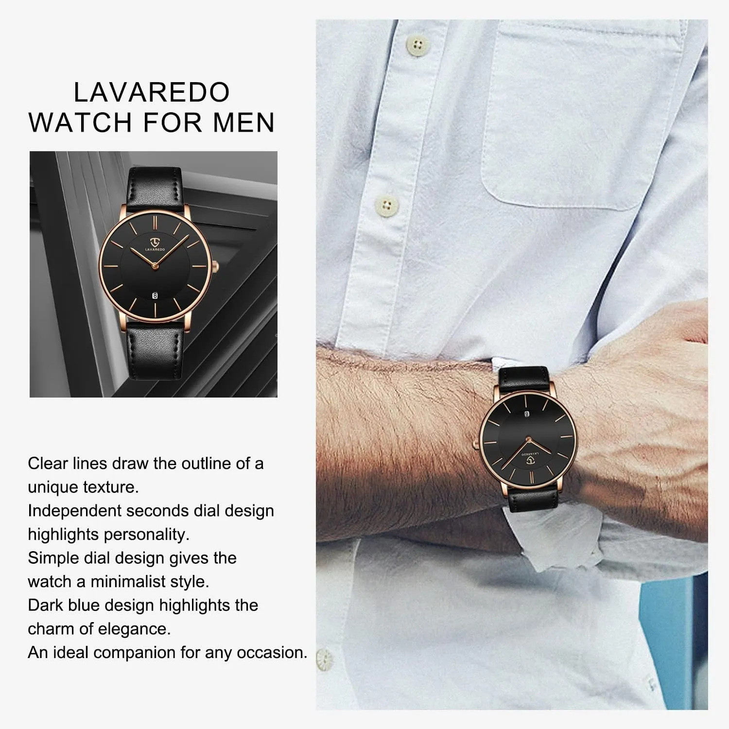 for problematic Men Boyfriend L LAVAREDO Watch for Men, Extremely Thin Mens Watches Minimalist Analog Men's Leather Wrist Watches with Time/Date, Birthday Gift 