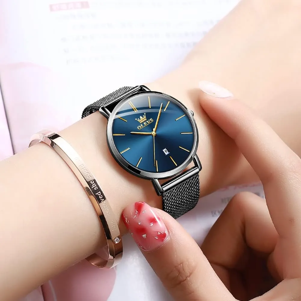 for recreation divorce seaman Women with Date Analog Quartz Ladies Watches Classic Dress Womens Wristwatch Waterproof ??Blue/Black/White Face?? OLEVS Watch Women Mesh Watches 