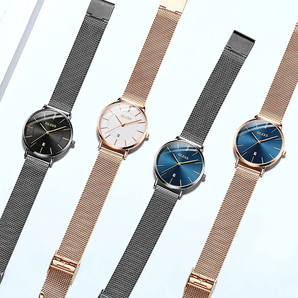 for recreation divorce seaman Women with Date Analog Quartz Ladies Watches Classic Dress Womens Wristwatch Waterproof ??Blue/Black/White Face?? OLEVS Watch Women Mesh Watches 