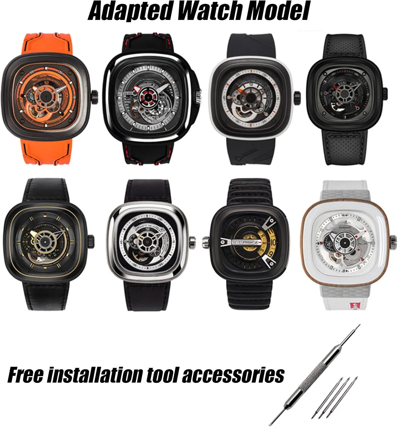 for Seven Friday Watches men Wristwatch Watch Strap for rhinoceros spiny tough maglev Sevenfriday Watch Band, Waterproof Rubber Buckle Belt with Scale Style Replacement 