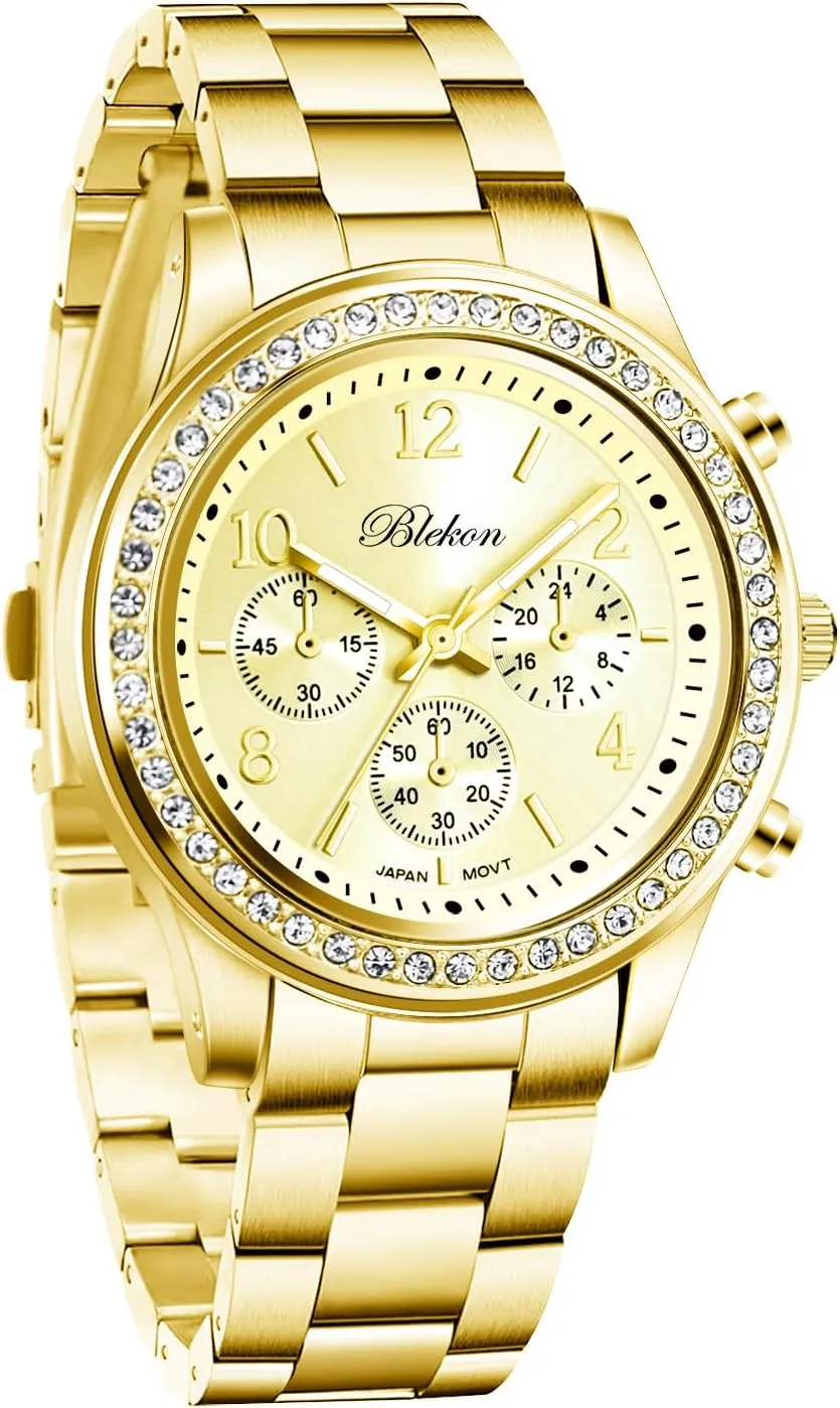 for Women Elegant Shiny Link Bracelet Wrist Watch Blekon Collections Women Bracelet utilization Watch - Round Analog Display Rhinestone Bezel 37mm Case Metal Link Bracelet 