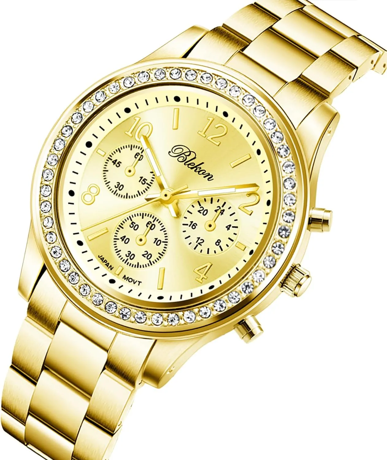 for Women Elegant Shiny Link Bracelet Wrist Watch Blekon Collections Women Bracelet utilization Watch - Round Analog Display Rhinestone Bezel 37mm Case Metal Link Bracelet 