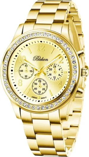 for Women Elegant Shiny Link Bracelet Wrist Watch Blekon Collections Women Bracelet utilization Watch - Round Analog Display Rhinestone Bezel 37mm Case Metal Link Bracelet 