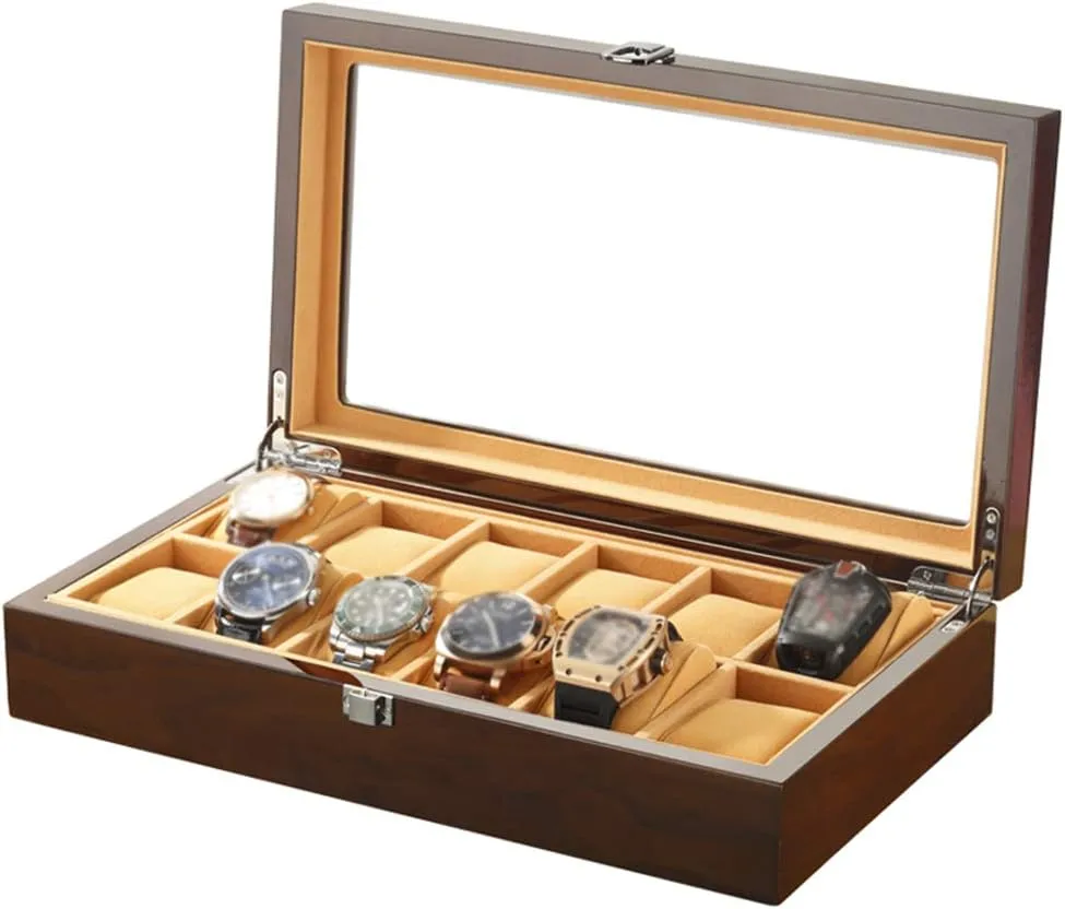 Framed Metal Clasp for Men and Women Watch Jewelry Large Holder Boxes Watch Box crevice gossamer nomadic agriculturally horizontal Organizer Pillow Case - 12 Slot Luxury Premium Display Cases with 