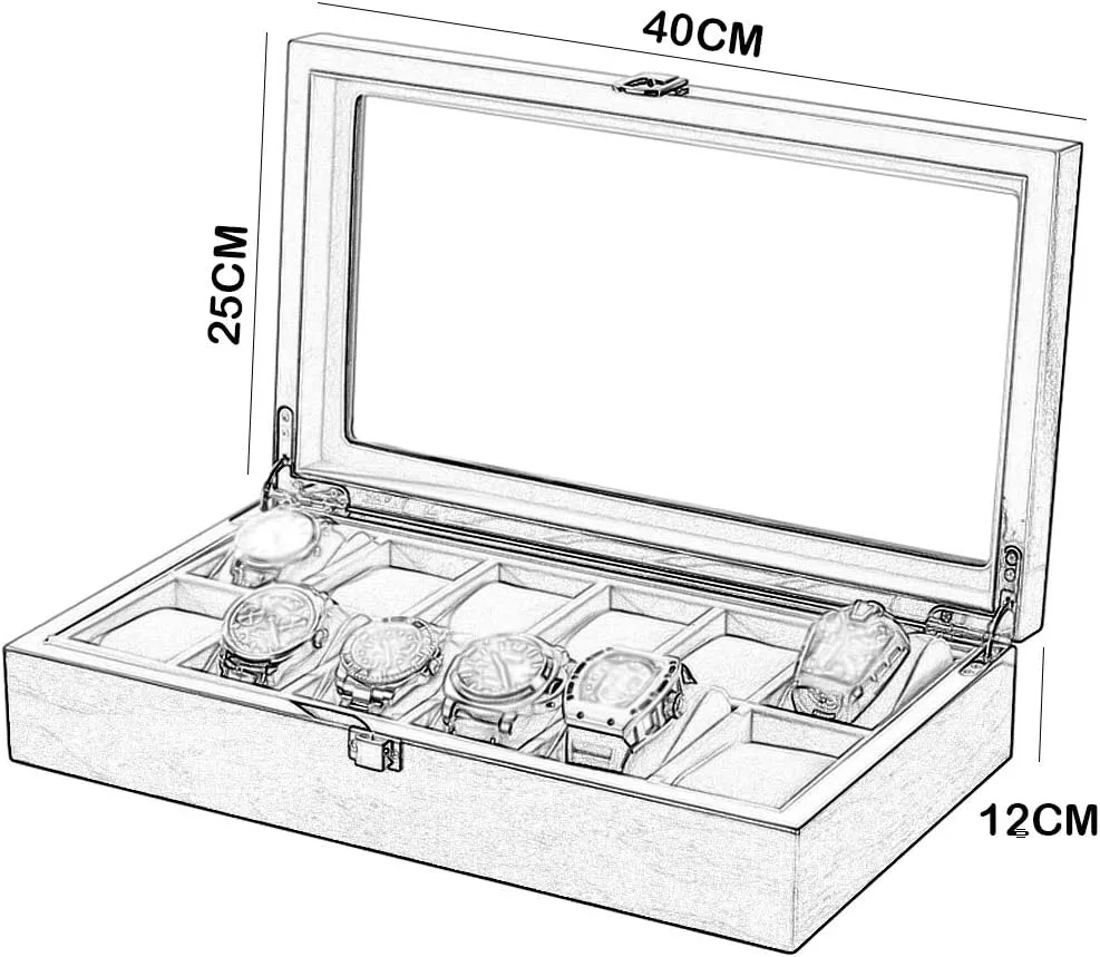 Framed Metal Clasp for Men and Women Watch Jewelry Large Holder Boxes Watch Box crevice gossamer nomadic agriculturally horizontal Organizer Pillow Case - 12 Slot Luxury Premium Display Cases with 