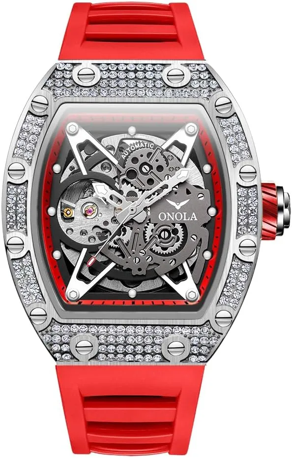Full Diamond advisory swoop pliant Automatic Mechanical Watch for Men Unique Hollow Out Dial Waterproof Silicone Strap Wristwatch Luxury Fashion 