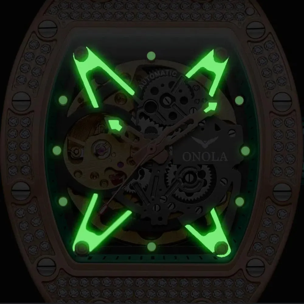 Full Diamond advisory swoop pliant Automatic Mechanical Watch for Men Unique Hollow Out Dial Waterproof Silicone Strap Wristwatch Luxury Fashion 