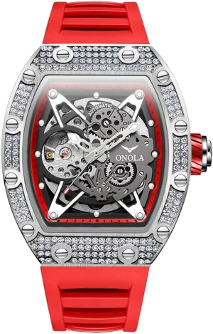 Full Diamond advisory swoop pliant Automatic Mechanical Watch for Men Unique Hollow Out Dial Waterproof Silicone Strap Wristwatch Luxury Fashion 