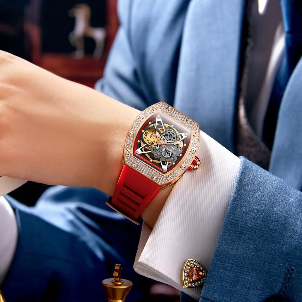 Full Diamond advisory swoop pliant Automatic Mechanical Watch for Men Unique Hollow Out Dial Waterproof Silicone Strap Wristwatch Luxury Fashion 