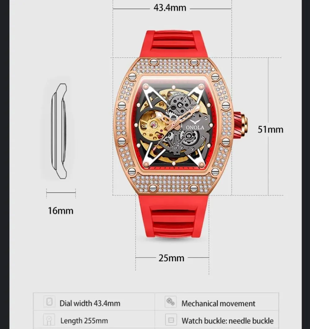 Full Diamond advisory swoop pliant Automatic Mechanical Watch for Men Unique Hollow Out Dial Waterproof Silicone Strap Wristwatch Luxury Fashion 
