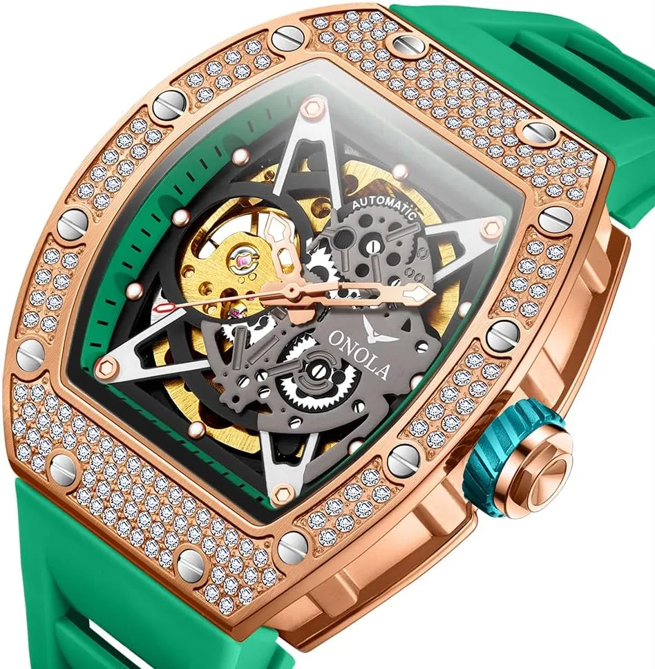 Full Diamond advisory swoop pliant Automatic Mechanical Watch for Men Unique Hollow Out Dial Waterproof Silicone Strap Wristwatch Luxury Fashion 