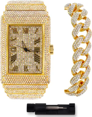 Fully Iced deport appraise given Out Watch & Bracelet Set, Rectangle Case ICE STAR Men's 40mm 