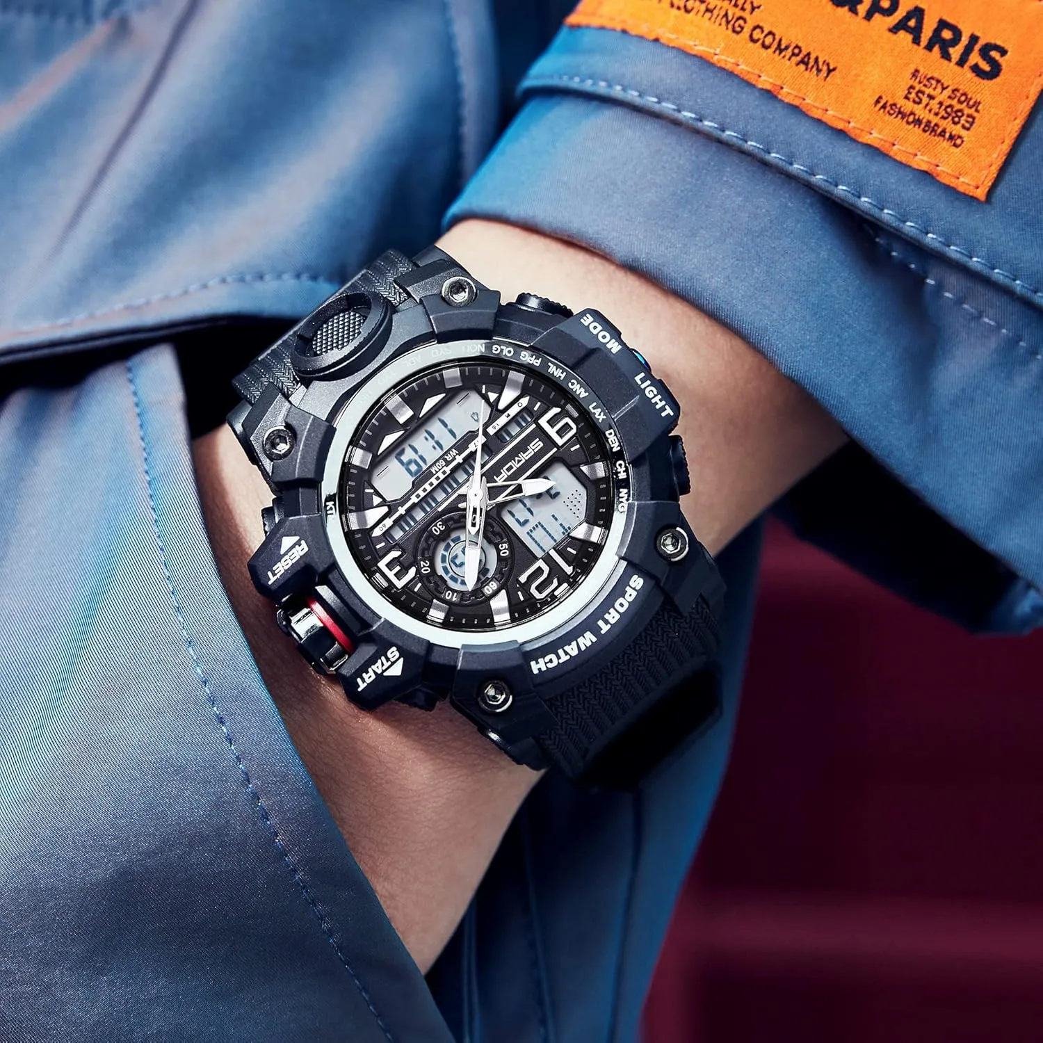Function LED Alarm Stopwatch Fashion Male compaction Wristwatch Gosasa Military Men's Watches Sports Outdoor Chronography TPU Strap Dual Time Zone Waterproof Date Week Multi 