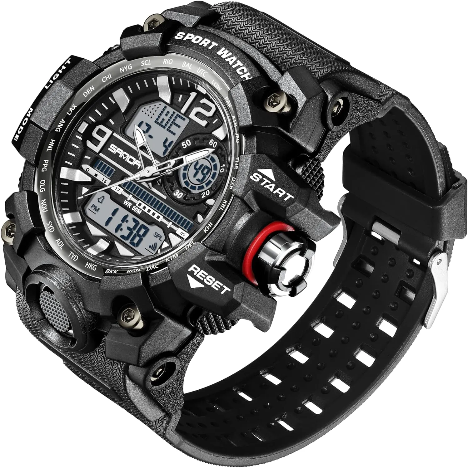 Function LED Alarm Stopwatch Fashion Male compaction Wristwatch Gosasa Military Men's Watches Sports Outdoor Chronography TPU Strap Dual Time Zone Waterproof Date Week Multi 