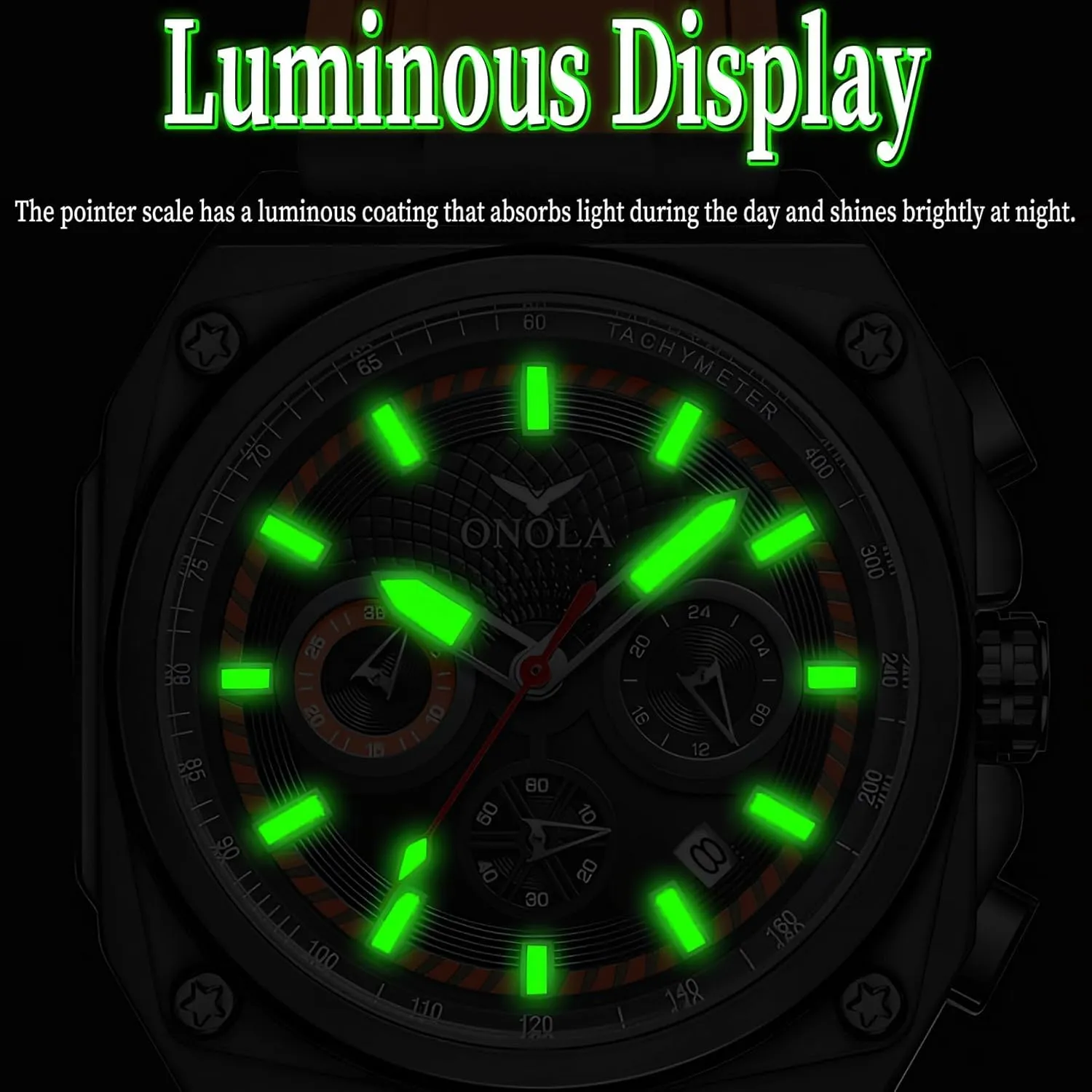 Functional Six Needle Timing Quartz Watch juvenile Men's Luminous Waterproof Sports Calendar Watch Fashionable Square New Multi 