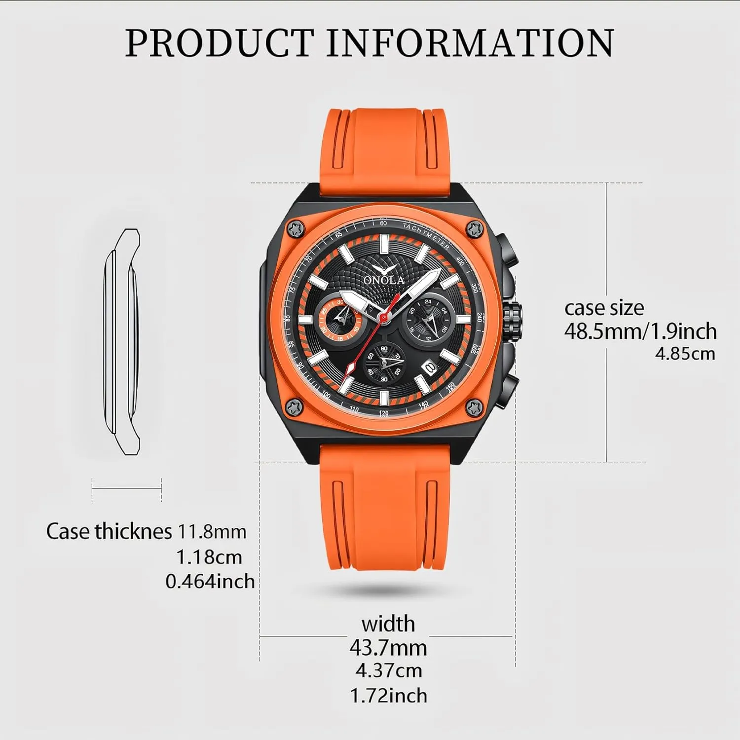 Functional Six Needle Timing Quartz Watch juvenile Men's Luminous Waterproof Sports Calendar Watch Fashionable Square New Multi 