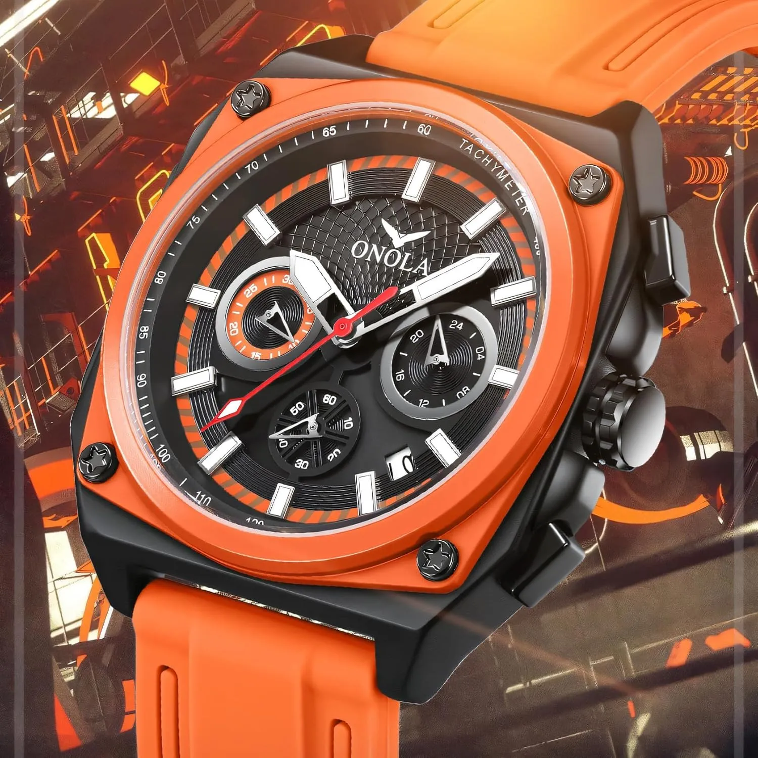 Functional Six Needle Timing Quartz Watch juvenile Men's Luminous Waterproof Sports Calendar Watch Fashionable Square New Multi 