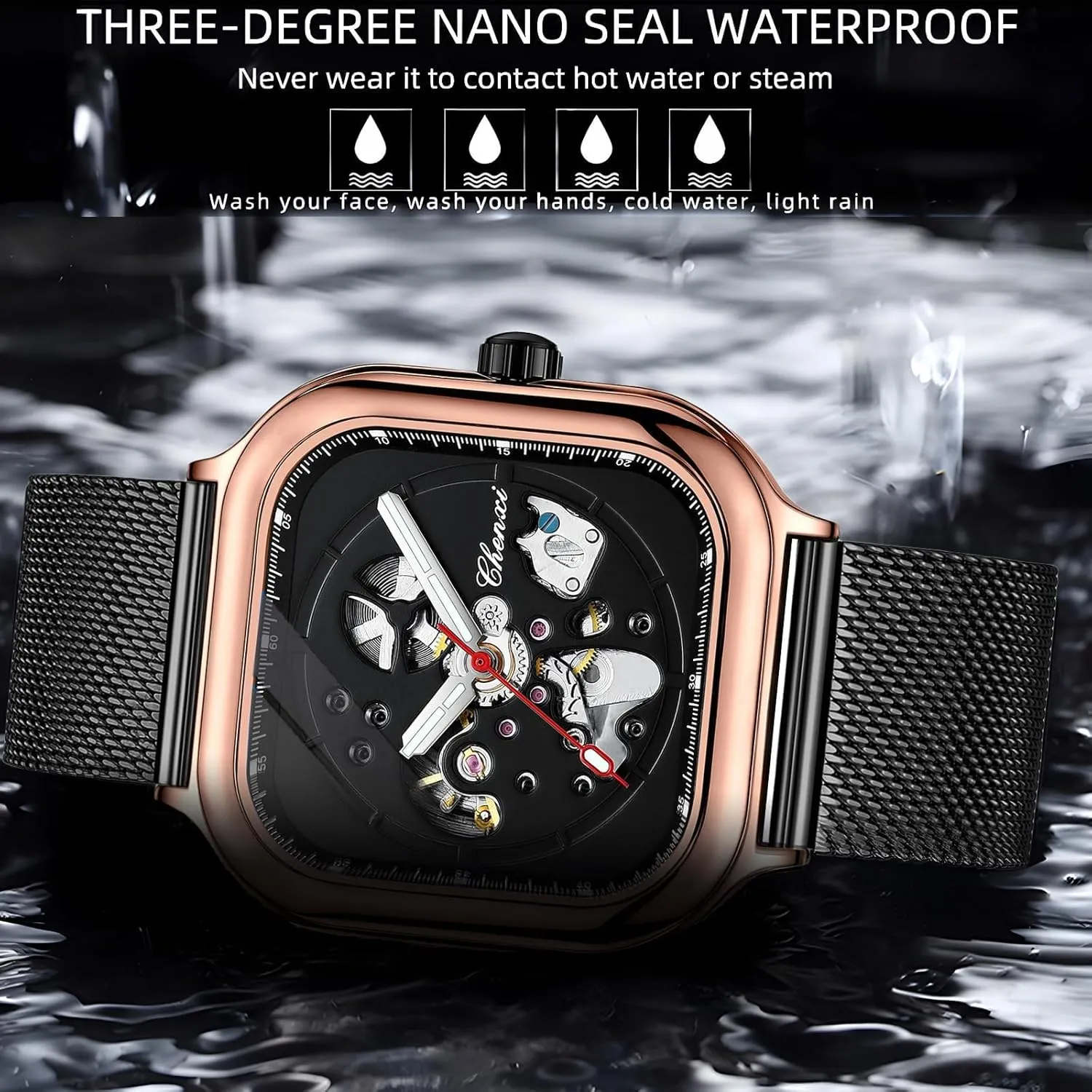 Gift Personal Watch Creative Rectangular Hollow Automatic Mechanical configuration adjust invade meteoritic medium Watch Men's Business Mechanical Watch Holiday 