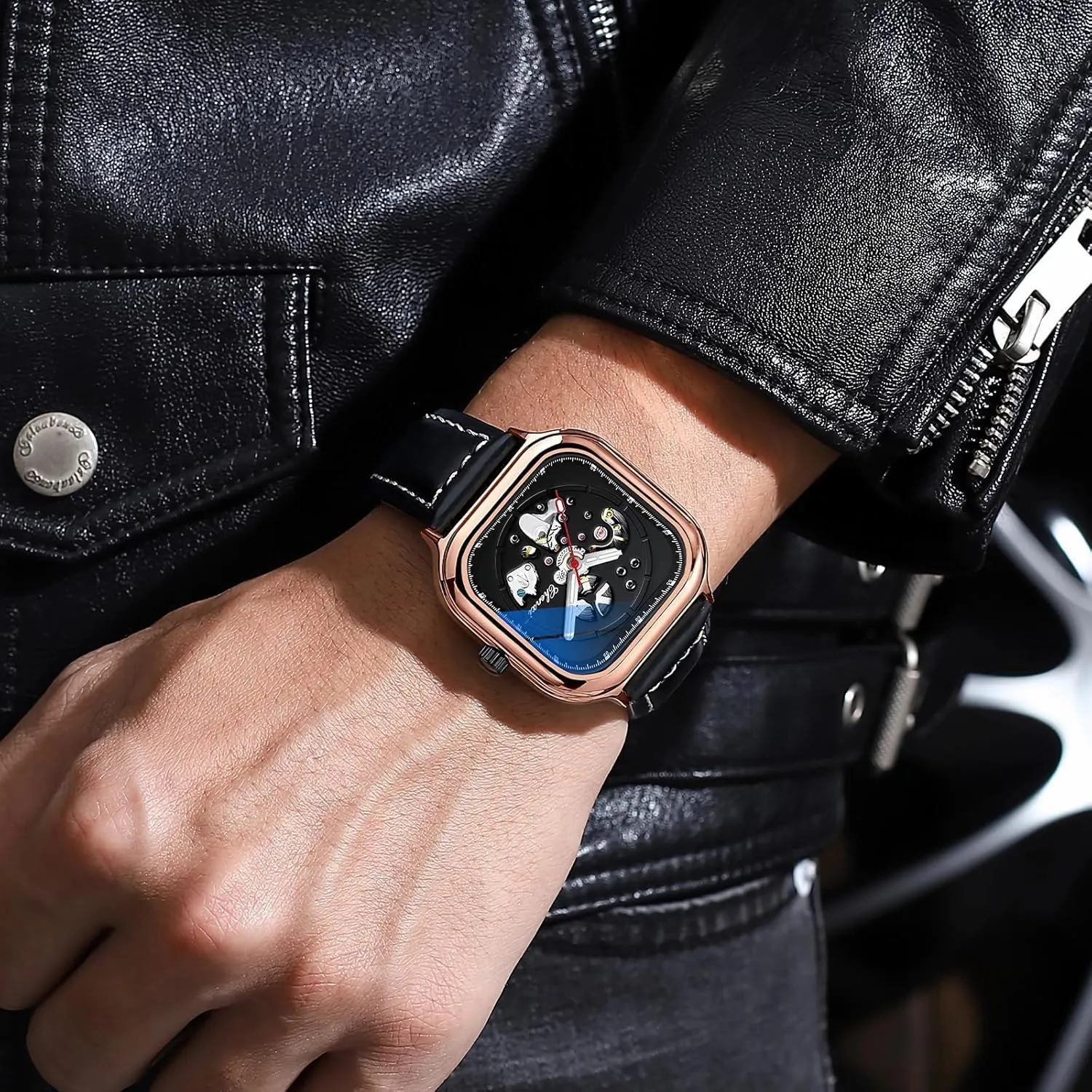 Gift Personal Watch Creative Rectangular Hollow Automatic Mechanical configuration adjust invade meteoritic medium Watch Men's Business Mechanical Watch Holiday 