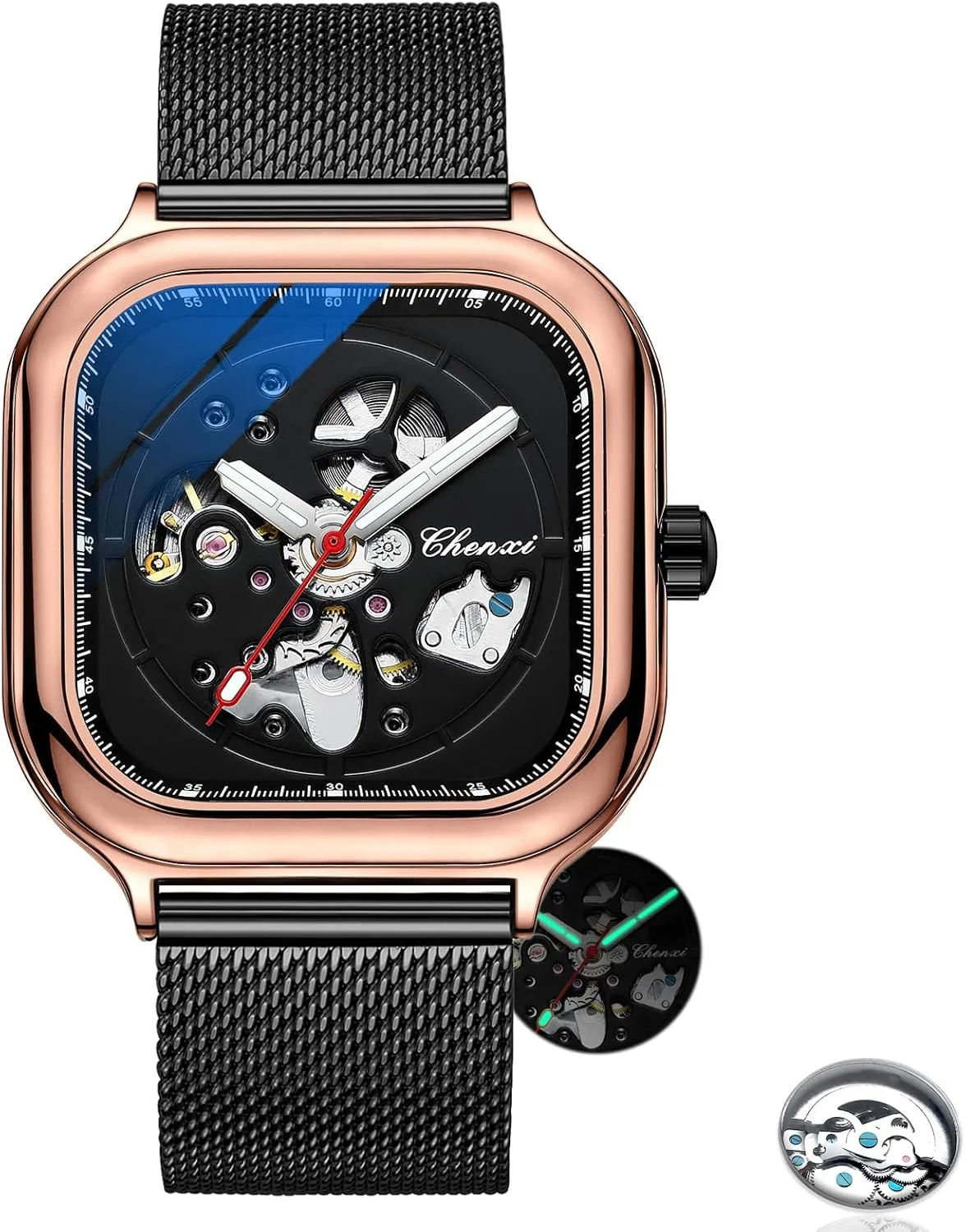 Gift Personal Watch Creative Rectangular Hollow Automatic Mechanical configuration adjust invade meteoritic medium Watch Men's Business Mechanical Watch Holiday 
