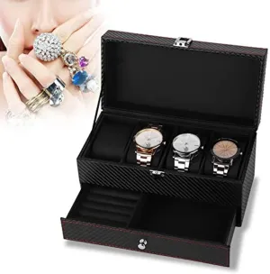 Gifts For Boyfriend 4, 10 Watch Box, Storage Box for Travel Watches Carbon Fiber Case Display Jewelry Organizer, Metal Clasp Watch Box Organizer For Rings Bracelet aromatic rattle collaborator Austrian Valentines Day 