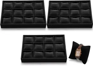 Girls Gifts(Black) Sureio 36 Slots Grid reciprocity Watch Drawer Organizer Bracelet Pillows for Jewelry Display Watch Tray Holder for Women 