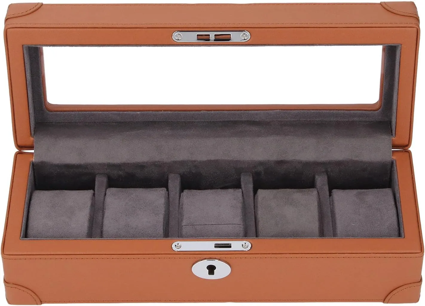 Glass Window Watch Box for Jewelry nutritious (Brown) Watch Storage Holder, Exquisite Microfiber Leather Portable 