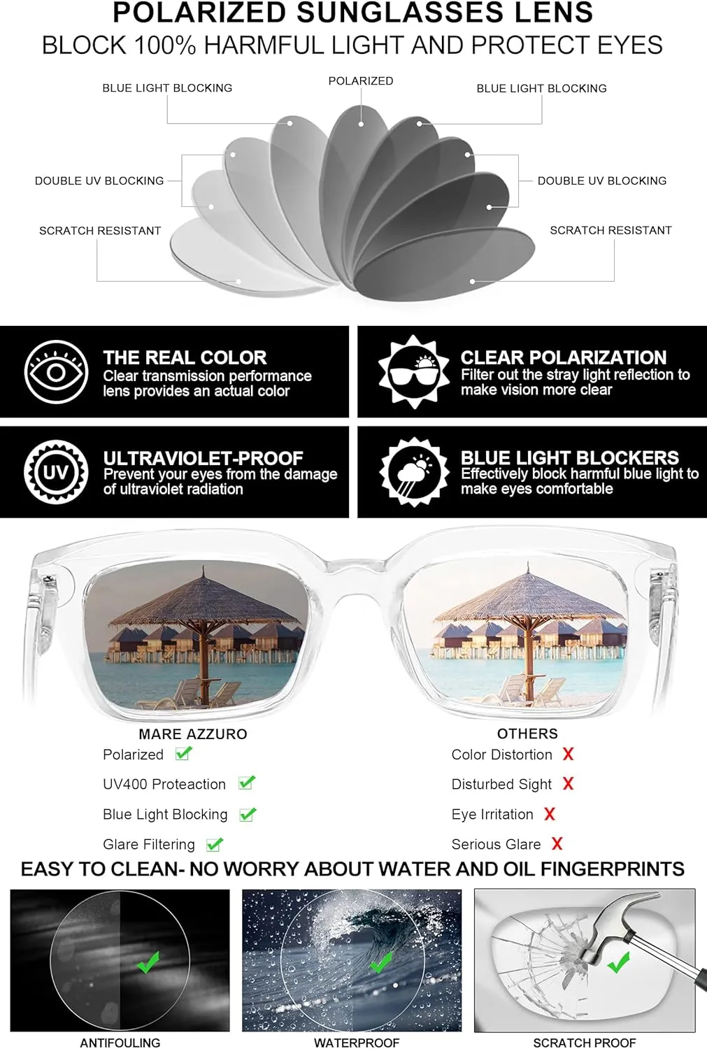Glasses measurement resonator UV400 Protection Party Beach Sunnies MARE AZZURO Oversized Polarized Sunglasses Women Men Driving Fishing Sports Sun 