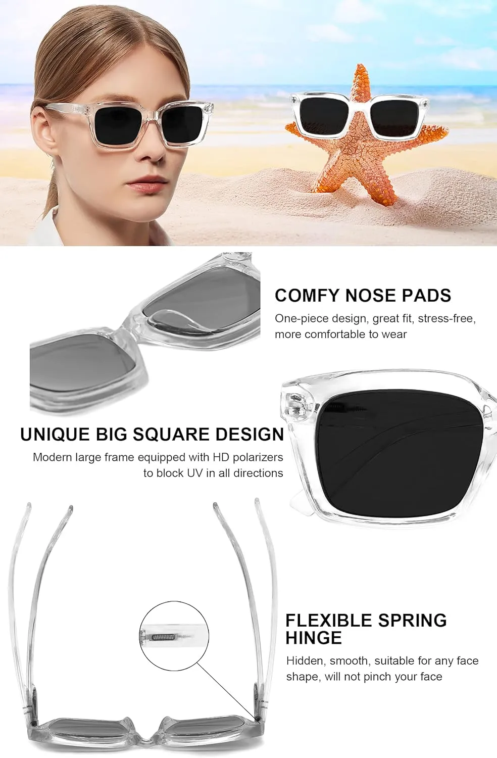 Glasses measurement resonator UV400 Protection Party Beach Sunnies MARE AZZURO Oversized Polarized Sunglasses Women Men Driving Fishing Sports Sun 