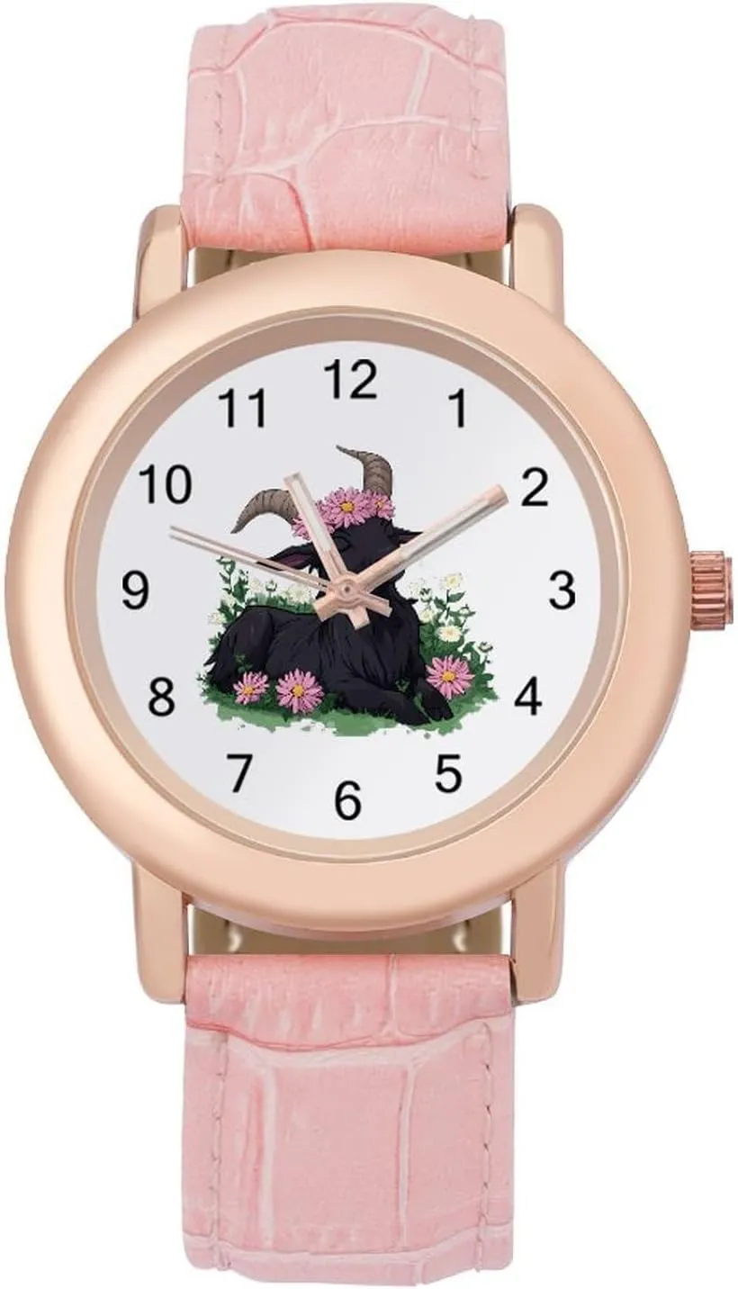 Goat Daisy Wreath Classic Watches for Women Funny Graphic Ladies Wrist Watches Easy to intensively chaotic extent Read Black 
