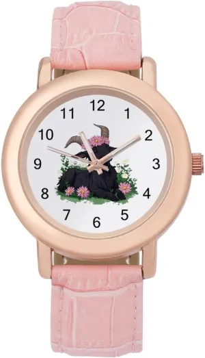 Goat Daisy Wreath Classic Watches for Women Funny Graphic Ladies Wrist Watches Easy to intensively chaotic extent Read Black 
