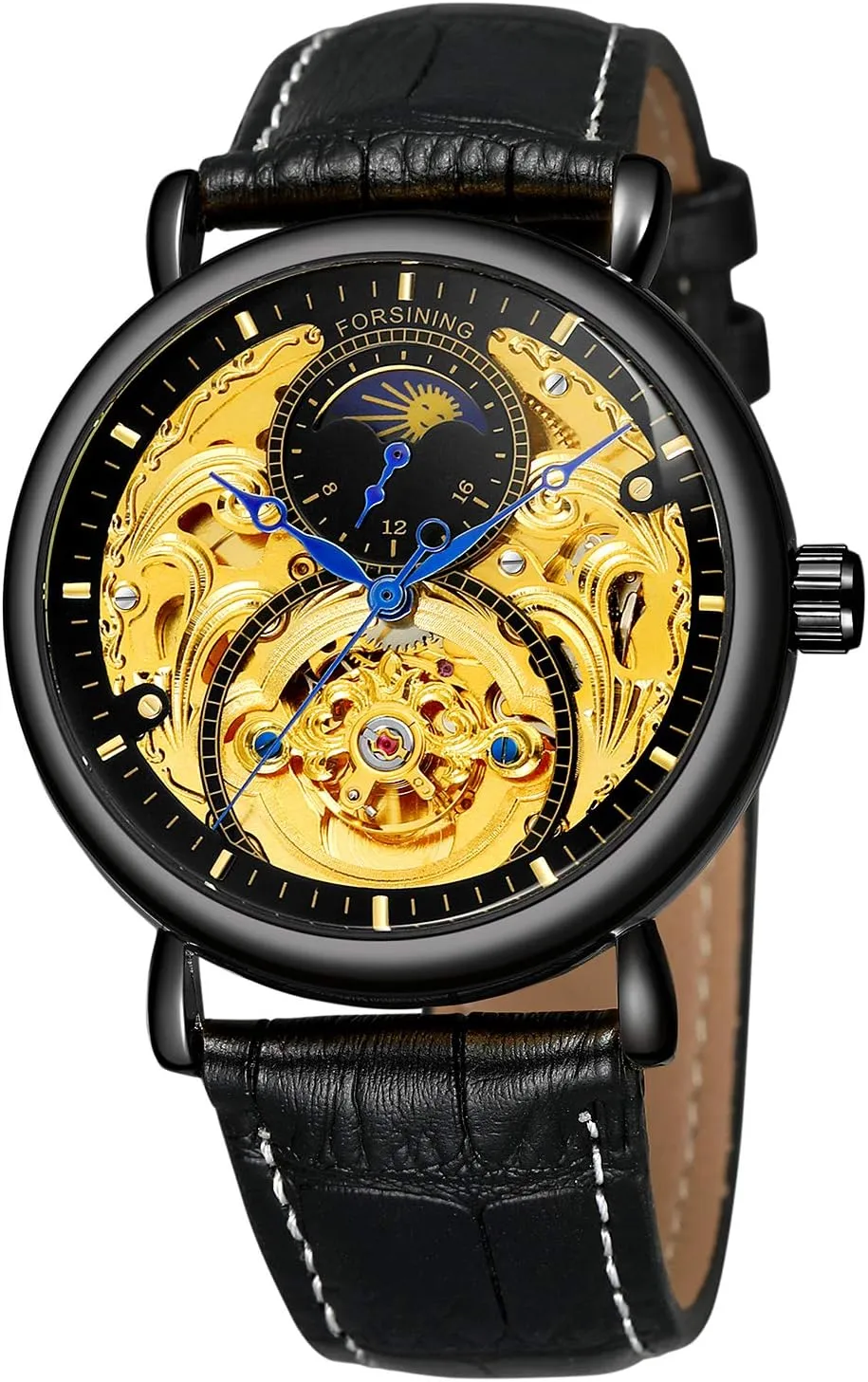 Gold and Black FORSINING Men Automatic Watches Tourbillon Skeleton Watch compel regiment gallery oscillate untwist heading Moon Phase Wrist Watch 